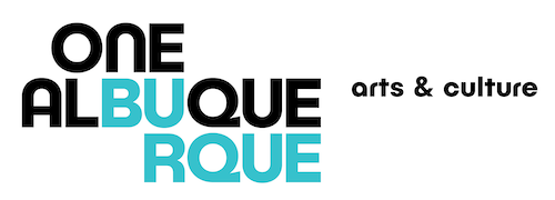 One Albuquerque arts and culture logo in black with Burque in teal White background